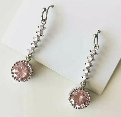 KATE SPADE SILVER-TONE CRYSTAL PAVE' CZ BABY PINK DANGLE EARRINGS MSRP $58.00  - Image 1 of 4