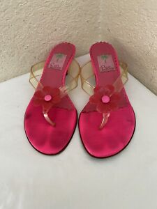 LILLY PULITZER PINK DAISY CLEAR  JELLY STRAP THONG KITTEN HEEL SANDAL SZ 8.5