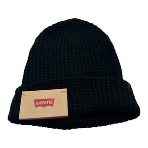 NWT Levi's Men's Reversible Waffle Knit Beanie Cuffed Hat Cap Black Winter OSFA - Picture 1 of 4