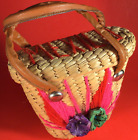 Mexican Straw woven handbag purse Mexico Double handle Souvenir Tropical Vintage