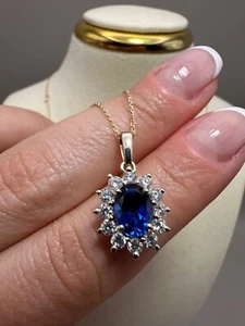 Anhänger 9 kt Gelbgold 2,28 kt im Labor gezüchtete Diamanten & ovaler Saphir LGSL48 - Bild 1 von 16
