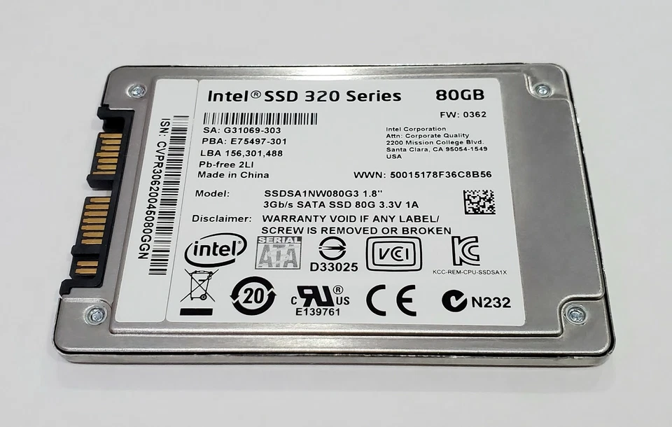 Intel 320 Series 80GB Internal 1.8" (SSDSA1NW080G301) SSD - Image 1 of 4