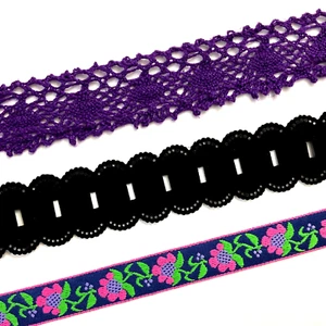 Vintage sewing trim lot purple lace black scalloped floral jacquard styles - Picture 1 of 4