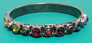 Multicolored Faceted Rhinestone Bangle Bracelet Pride Quality Heavy Gunmetal - Picture 1 of 12