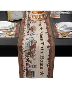 Farmhouse Table Runners 13x70inch , Rural Country Star for Kitchen Dining - Picture 1 of 7