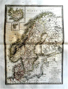 1827Original Gravur SKANDINAVIEN.con.NORWEGEN,SCHWEDEN.DÄNEMARK UND ISLAND..LAPIE - Bild 1 von 3
