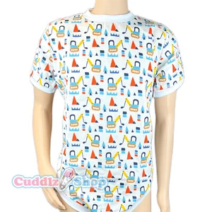 Cuddlz Cream Digger Pattern Adult Sized Short Brushed Cotton Body Suit Romper - Picture 1 of 1