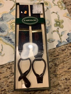 L'aiglon Golf Themed Suspenders Old New Stock Vintage Dark Blue Golfer Swing - Image 1 of 4