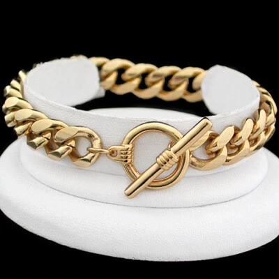 Pulsera 14ct 14K ORO GL GRUESO 11mm CURB Link Cierre FOB TODOS LOS TAMAÑOS GARANTÍA DE VIDA Foto 1 de 4