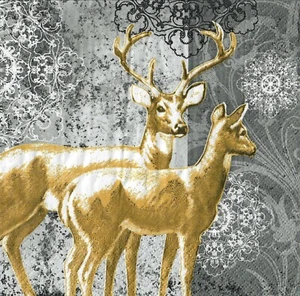 4 x Single Paper Napkins Decoupage Craft Table /Golden Stags Deer 130 - Picture 1 of 3