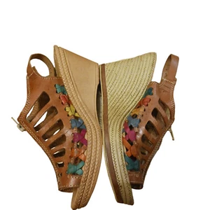 Mexican Women's Shoes Open Toe Zipper & Buckle Strap Huaraches Artesanal Leather - Picture 1 of 11