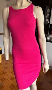 BNWT Ladies NEXT Plain FUCHSIA CARNATION PINK Stretch Soft RIBBED RACER Dress XS - Picture 1 of 3