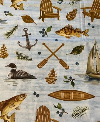 Barco de pesca remos naturaleza "retiro junto al lago" ~ FQ 100% algodón cuarto de grasa Foto 1 de 3