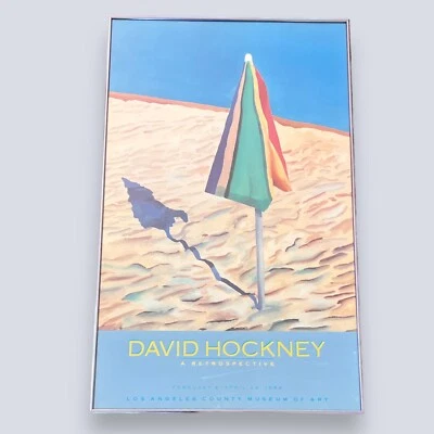 Pôster de exposição guarda-chuva vintage arte moderna David Hockney Los Angeles 1988 - Imagem 1 de 4