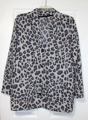 Cuddl Duds Mujer XL Gris Leopardo Chal Cuello Sudadera Tejido Cárdigan Nuevo Foto 1 de 4