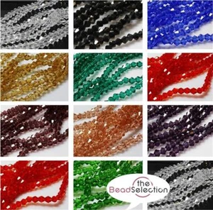 100 FACETED CRYSTAL GLASS BICONE BEADS 4mm SUN CATCHER COLOUR CHOICE - Picture 1 of 26