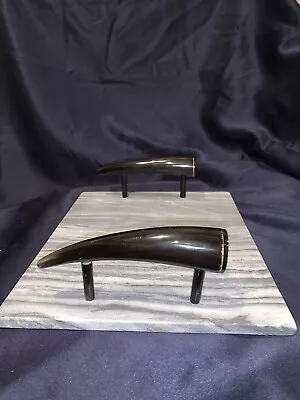 Gray Marble Cheese Board with Horn Handles 10”x12” - Image 1 of 4