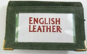 English Leather Wallet Green Suede For Photos And Credit Cards Zippered - Picture 1 of 2