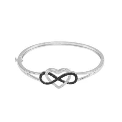 Brazalete de 7" de diamantes naturales blancos y negros de 1/4 quit en plata de ley Foto 1 de 3