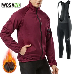WOSAWE Men's Winter Warm Cycling Sets Thermal Fleece Jackets Padded Bib Pants - Picture 1 of 18