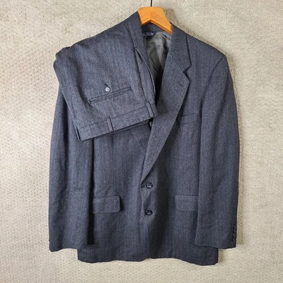 Vintage Kuppenheimer Suit Mens 46R Gray Striped 2 Piece Wool Blazer Pants 36x30 - Image 1 of 4