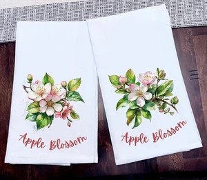 Toalla de cocina Toalla de plato Flor de manzano Flores Tinta en 100% algodón 28x28 - Imagen 1 de 1