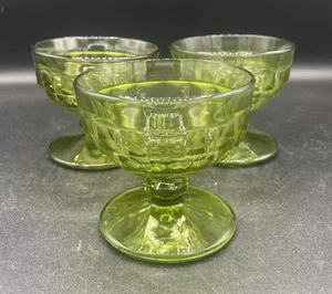 Indiana Glas Avocado Grün Kubistisch Dessert Tassen 3er Set Vintage MCM - Bild 1 von 5