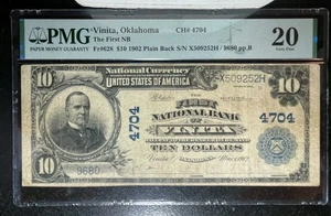 1902 $10 DOLLAR NATIONAL CURRENCY "VINITA OKLAHOMA"CH#4704 PMG 20 - Picture 1 of 2
