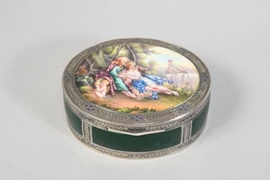 C15D12- Silber Schmuckdose Minervakopf Punze Email Deckel - Foto 1 di 12