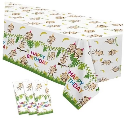 Toalha de mesa decorações de aniversário macaco, pacote com 3 descartáveis selva safári selvagem  - Imagem 1 de 4