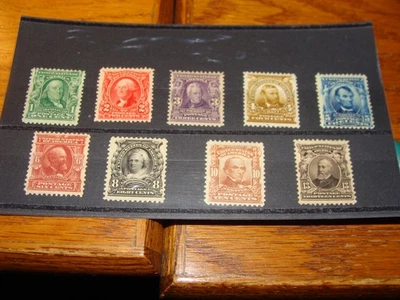 Estampillas de Estados Unidos de 1902-03 emisión regular de estadounidenses famosos (#300-308) en estado bastante bueno casi nuevo en buen estado Foto 1 de 4