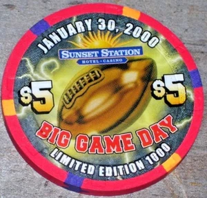 $5 LTD SUPER BOWL 2000 GAMING CHIP FROM THE SUNSET STATION  CASINO HENDERSON NV - Picture 1 of 2