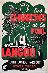 Affiche CHARBONS et FUEL LANGOU - Ann. '50 illustr. J. RABET - Afbeelding 1 van 3