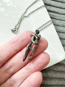 Vtg Silver Necklace Lovers Embrace Couple Sex Soulmates Entwined Metal Chain 90s - Picture 1 of 3