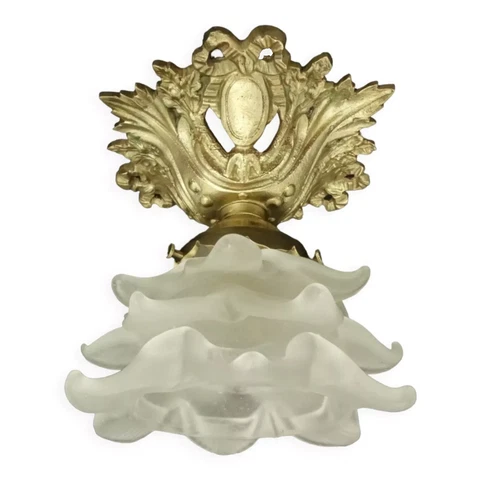 CEILING LAMP LOUIS XVI STYLE - KNOTS DECOR - BRONZE & GLASS - FRENCH ANTIQUE Cover
