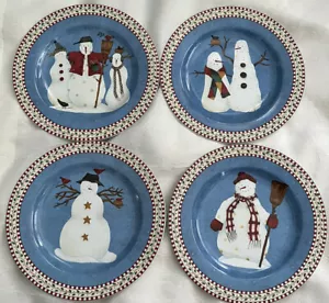 Debbie Mumm Sakura Snowman Set of 4-8”Salad Dessert Plates Christmas - Picture 1 of 7