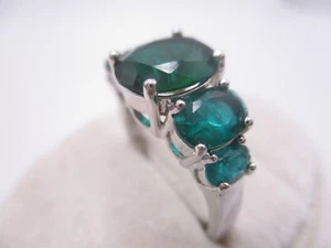 Sterling Silver 925 glass teal green cocktail ring sz 8 0132 - Picture 1 of 10