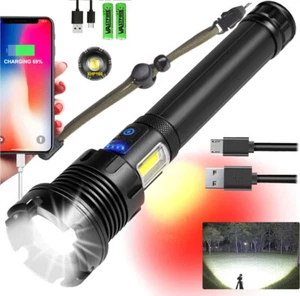 Super Bright XHP160 LED + COB Tactical Flashlight Rechargeable Zoom Torch 26650 - Picture 1 of 19