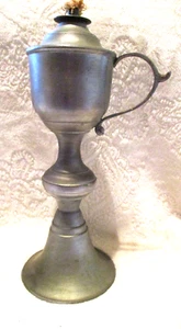 Vintage~Pewter Whale Oil Lamp~India~ITL.99~Single Burner~10.0" Tall - Picture 1 of 19