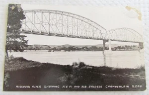 RPPC MISSOURI RIVER RAILWAY BRIDGE CHAMBERLAIN S.D. ANTIQUE REAL PHOTO POSTCARD - Picture 1 of 2
