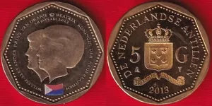 Netherlands Antilles 5 gulden coin 2013 "Sint-Maarten flag" UNC - Picture 1 of 1