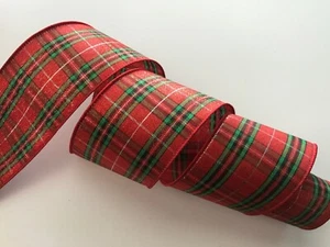 Christmas Ribbon, Multicolor Plaid, 2.5 Inches Wide, Wired Edge, 5 YARDS - Picture 1 of 3