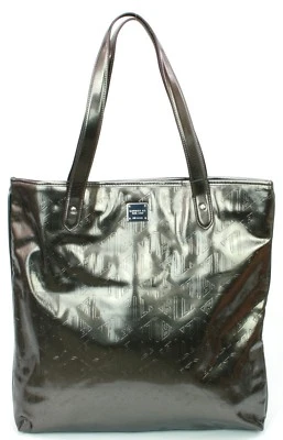 Lauren Ralph Grey Tote Bag Vinyl Logo Embossed Womens Shoulder Handbag - Image 1 of 4