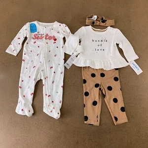 Carter's Baby Size 6 Months Sister Sleep & Play + Bundle of Love 3 Piece Outfit - Picture 1 of 12
