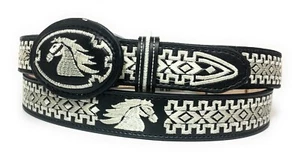 KIDS EMBROIDERED WESTERN BELT HORSE DECORATED BOYS LEATHER BELT, CINTO BORDADO - Picture 1 of 7