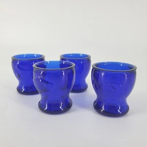 Set of 4 Sake Shot Glasses Cobalt Blue Nautical NS Cup Embossed Fish 1.75" - Picture 1 of 10