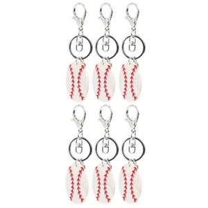 6 Pcs Baseball Wood Chip Keychain Sports Pendants Keychains for Boys Miss Child - Picture 1 of 12