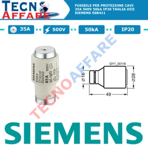 Fusibile 35A 500V 50kA IP20 Taglia DIII Per Protezione Cavi Diazed Siemens - Imagen 1 de 3