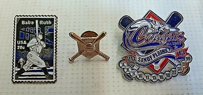 Lot 3 Metal Lapel Pins Babe Ruth NY Yankees Cougars All Stars & Crossed Bats - Image 1 of 4