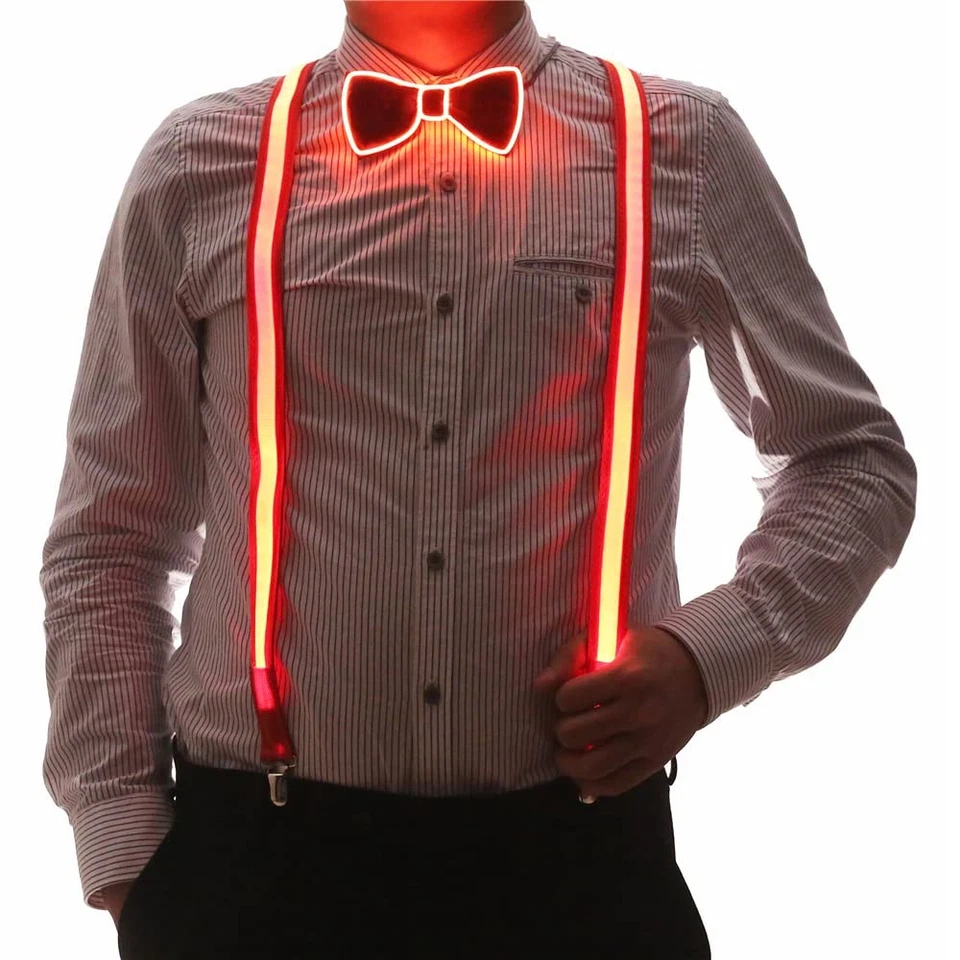 Combo de tirantes y pajarita LED iluminados para hombre para trajes rave de fiesta brillantes Foto 1 de 3